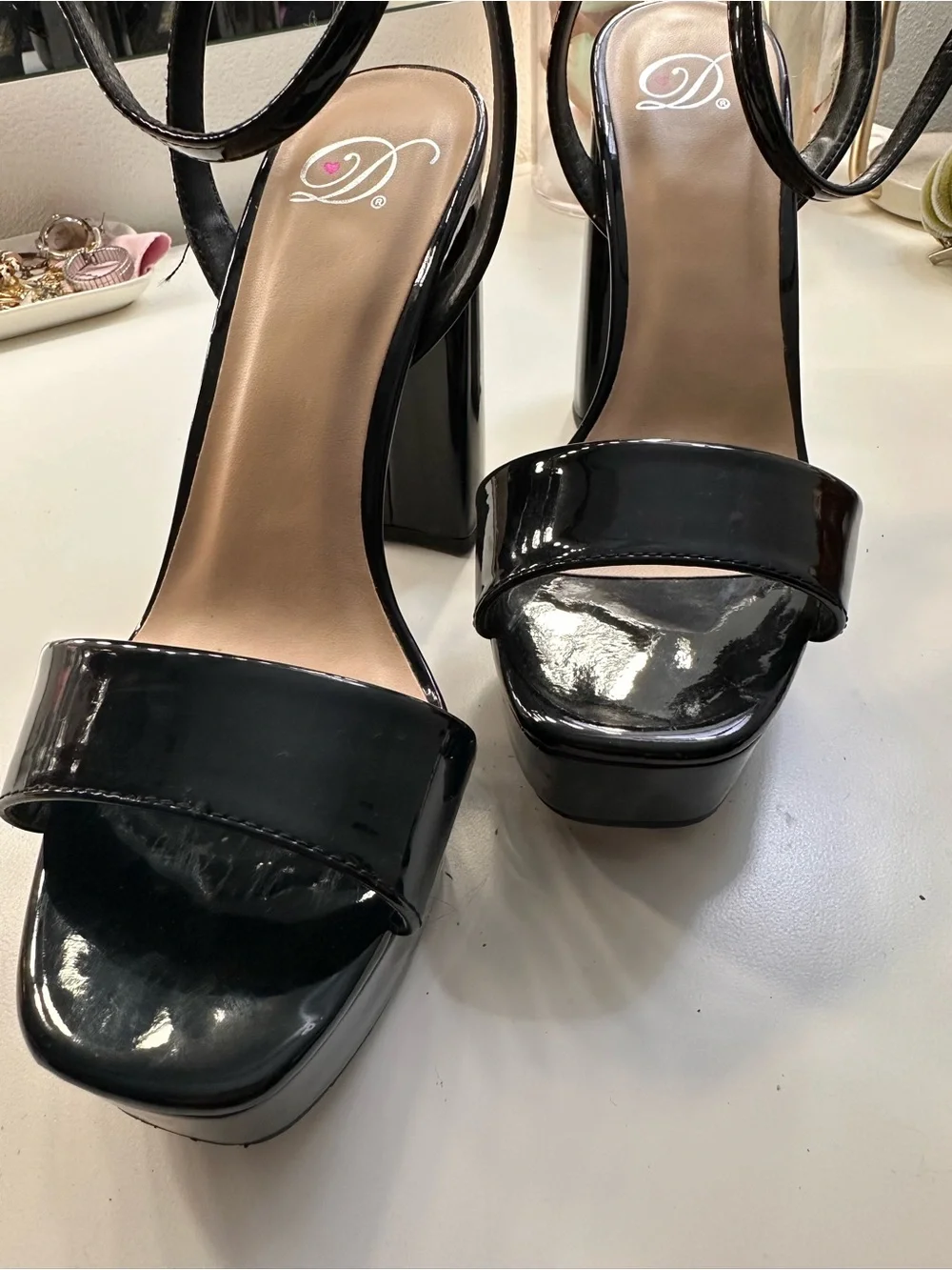 Black Patent Platform Block Heel Sandals - Women